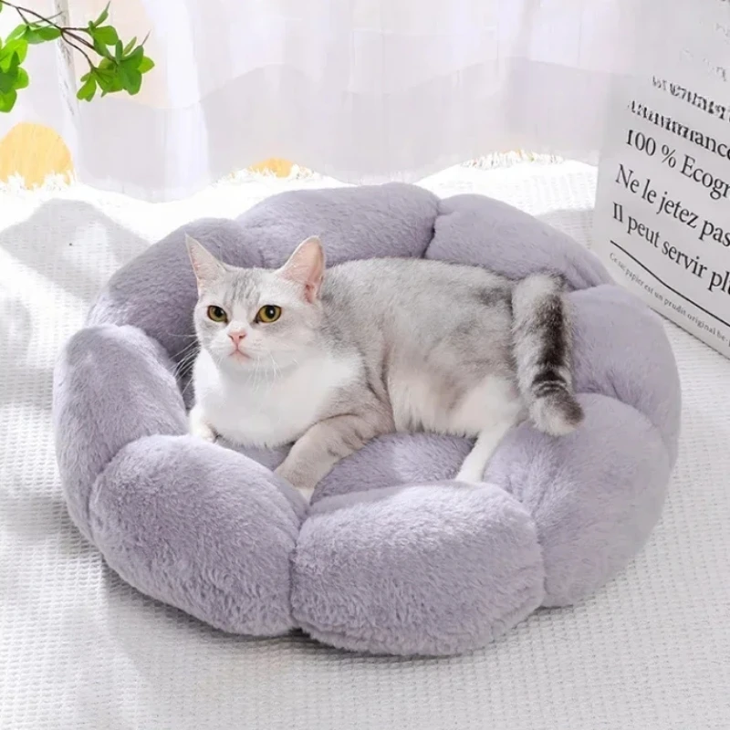 

Cat Bed Pet Flower Shape Nest Cat Neck Guard Plush Nest Cat Mat Four Seasons Universal Round Kennel Pet Sofa Bed Pet Supplies