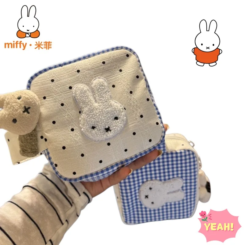 Niedliche Miffy Polka Dot Aufbewahrungstasche für Kamera und Make-up Kleine Quadratische Tasche Hochwertige Cartoon-Tasche mit Großer Kapazität Tragbare Tasche Geschenk für Mädchen