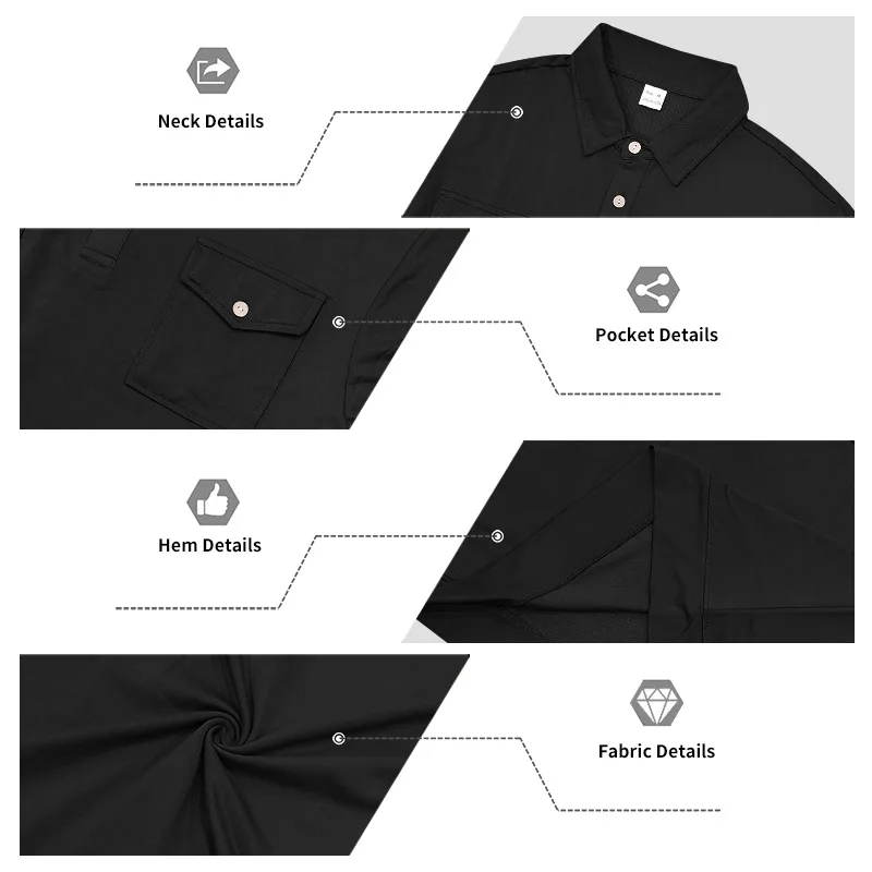 Herbst- und Winter-Herren-POLO-Pullover mit langen Ärmeln, lässigem Kragen, sportlichem Design und mehreren Taschen, Großhandel – Detail 15
