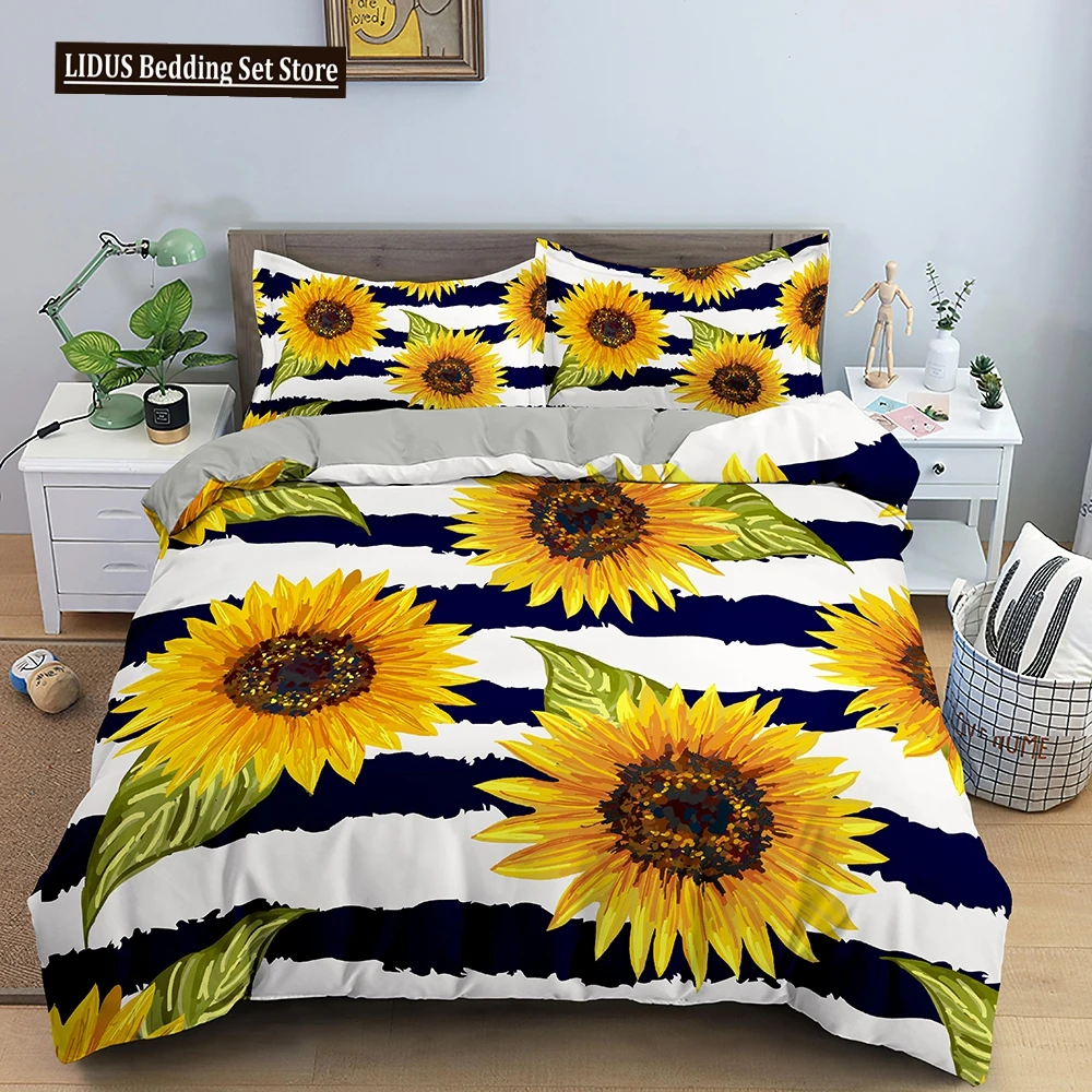 

3D Sunflower Bedding Set Luxury 2/3Pcs Floral Print Duvet Cover Sets Single Twin Queen King Size Bedclothes With Pillowcases