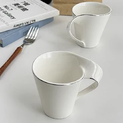 150ML Espresso Coffee Cup with Silver Edge White Ceramic Cup French Luxury Coffee Cup Milk Tea Mug Ceramic Drinking Utensils