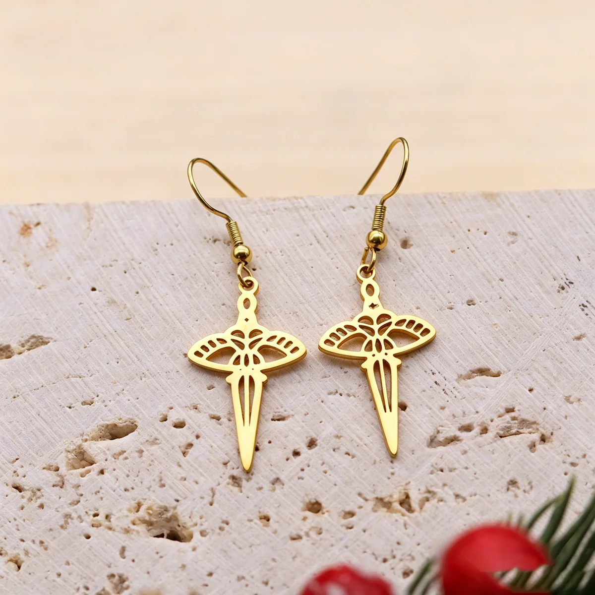 QIAMNI Dark Academia Sword Butterfly Drop Earring for Women Men Stainless Steel Luna Moth Dangle Earrings Jewelry Birthday Gift