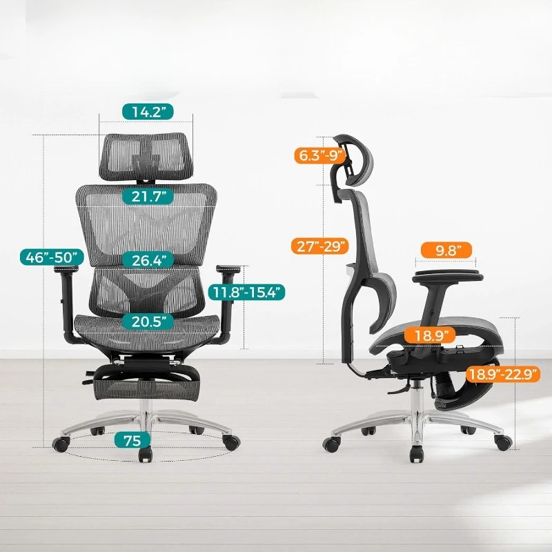 Ergonomic Office Chair, D Adjustable Armrest & Seat Depth, Computer Mesh Office Chair with Tilt Function (Silvergray)