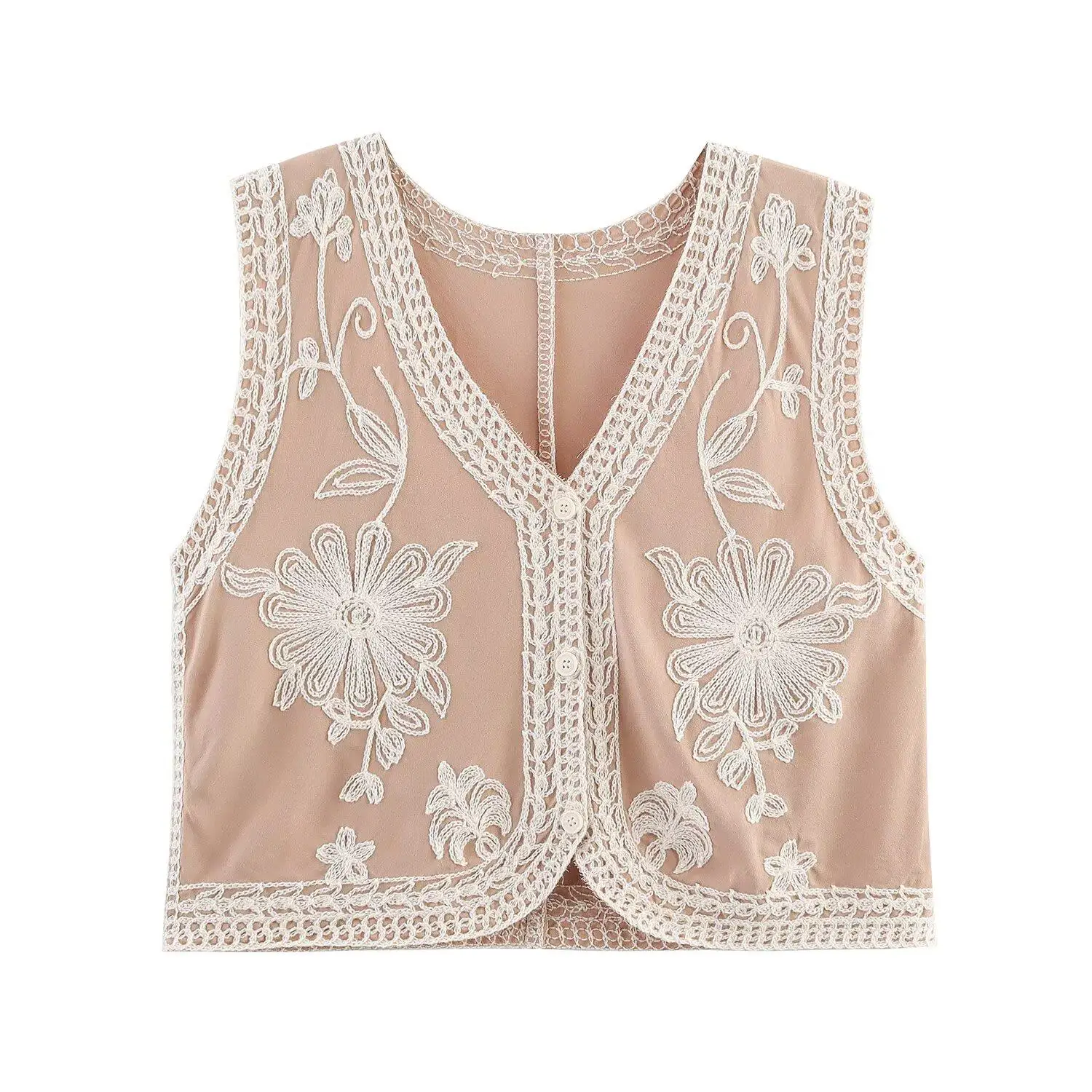 

Женский жилет с цветочной вышивкой в стиле бохо, пляжная накидка, ажурный жилет без рукавов на пуговицах, этнический жилет, весна-лето 2026