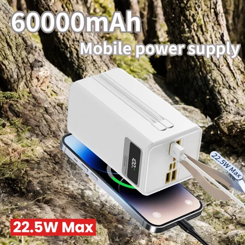 Batterie externe de grande capacité 60000mAh, batterie 3.7V, alimentation d'urgence Portable pour voyage/camping en plein air, équipée de données