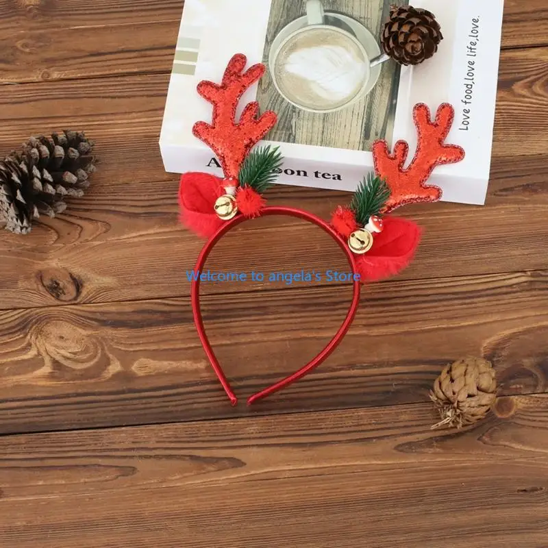 X4YC Holiday Themed Reindeer Antler Hairband Feature Lightweight Design And Gentle Bells Sound ForCelebrations