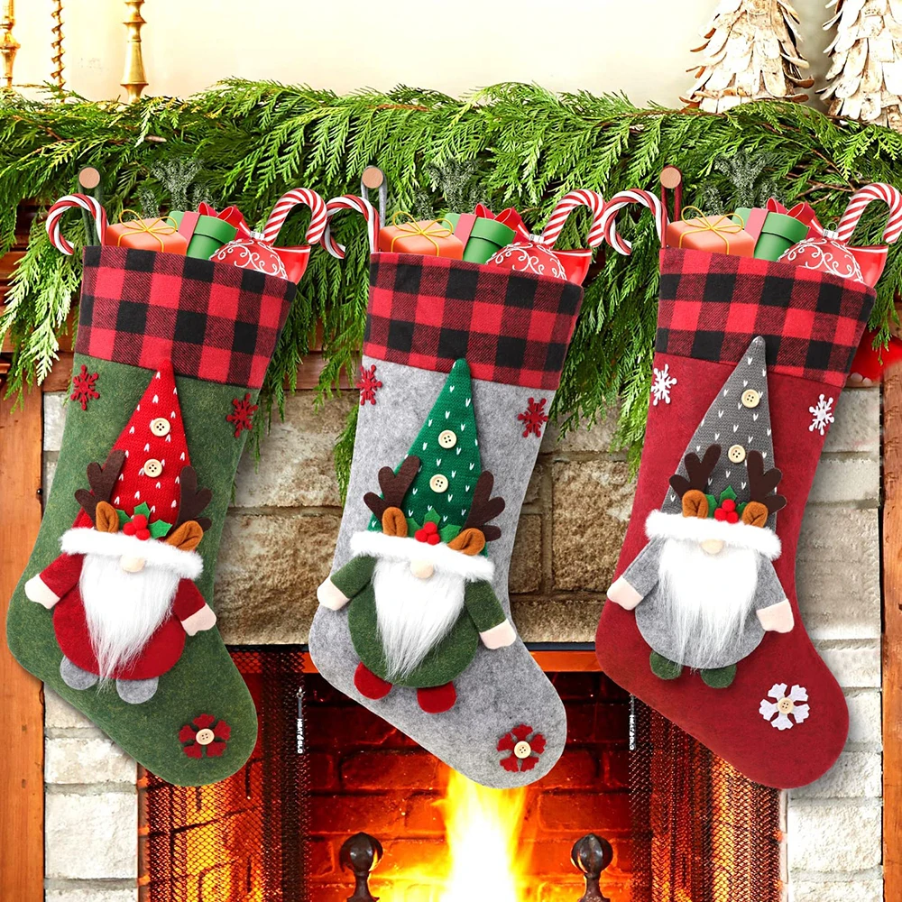 

Christmas Sock Fireplace Xmas Decoration Accessories 2023 Christmas Candy Gift Bags Christmas Boot Stocking To Hang Xmas Tree