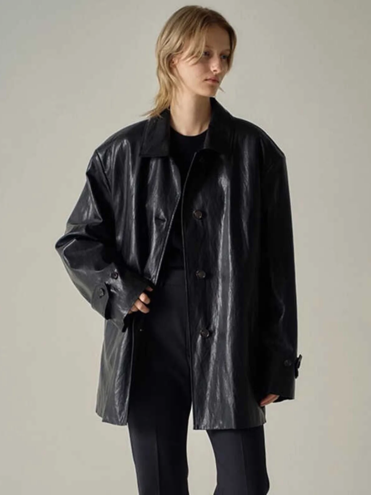 mat Sle Women's Leather Jaet Spring Autumn New Arrival Elegance Unique High-End Feel Stand Collar Zipper Coat