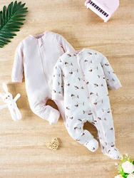 2PCS bamboo fiber long-sleeved one-piece rompers for infants and newborns, suitable for boys and girls in spring and autumn. The