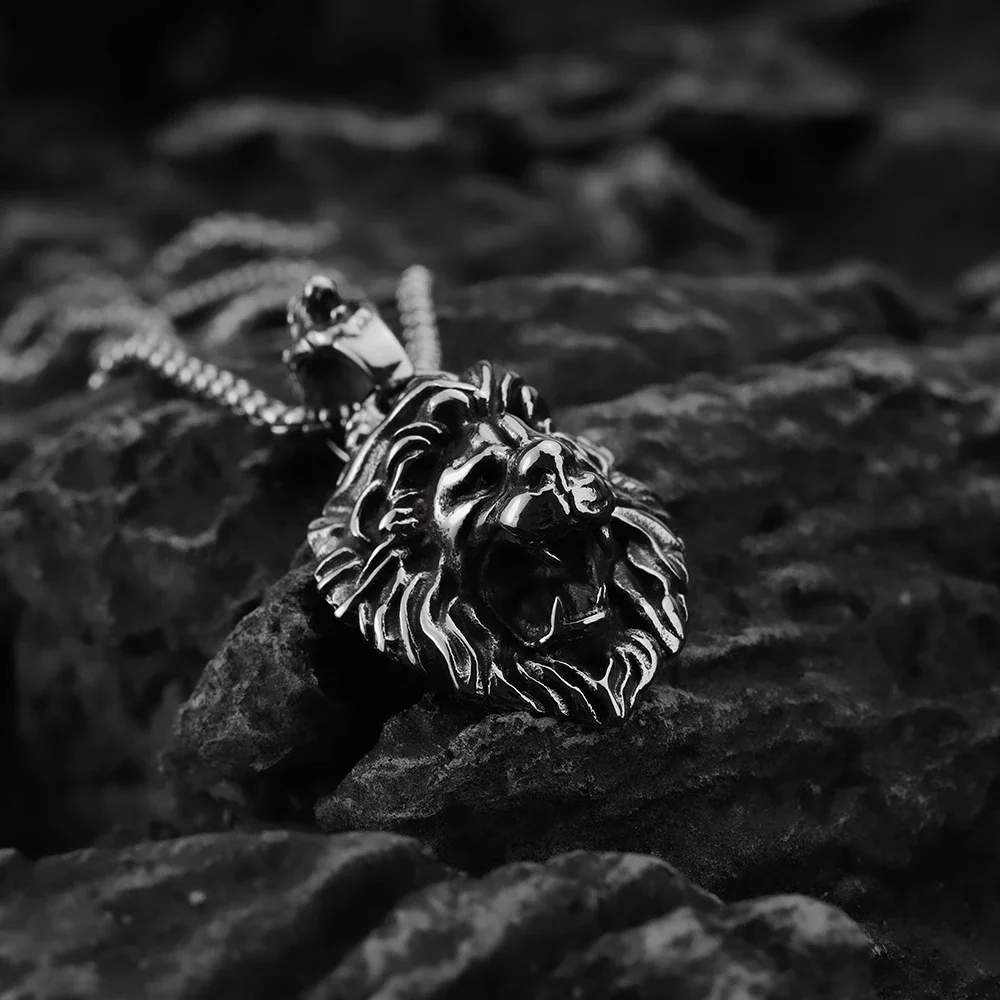 Metal Lion Head Pendant Necklace Men\'s Hip Hop Necklace New Product European and American INS Personalized Jewelry