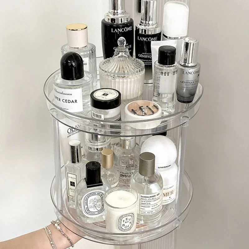 2 Layer Rotating Cosmetic Storage Box Desktop Acrylic Makeup Perfume Skin Care Product Shelf Rack Organizer Box Cosmetics Holder