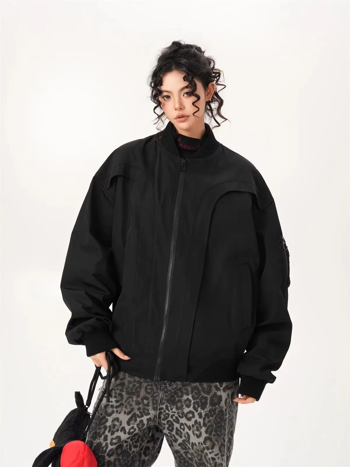 

Bomber Jackets Womens Jacket Navy Fall Embossed Stitching Innovative Stylish Minimalist Urban Clubwear Modern Chic Buttoned Warm