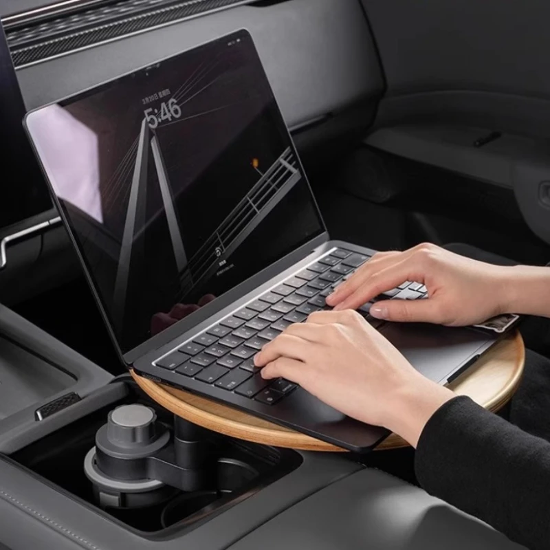 Wooden Dashboard Floating Small Table for Polestones 01 ROX 01 Rotatable Round Tray Car Office Workstation Accessory