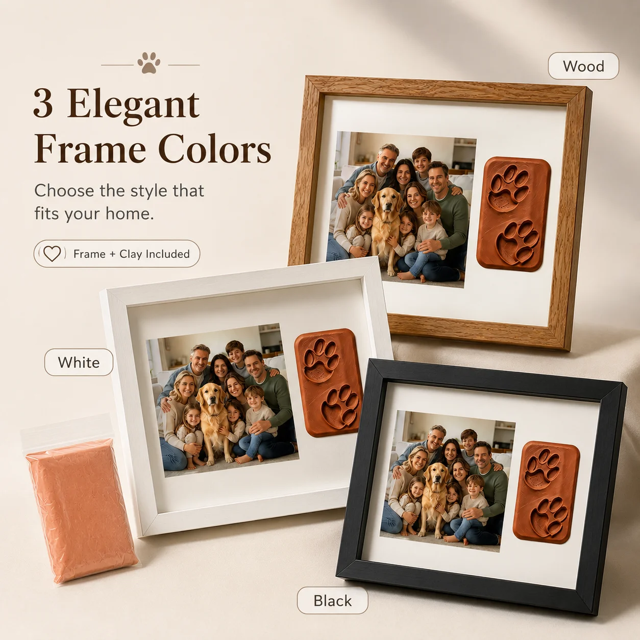 DIY Pet Paw Print Photo Frame with Clay, No Ink Needed Dog Cat Paw Impression Keepsake, Personalized Pet Memorial Gift