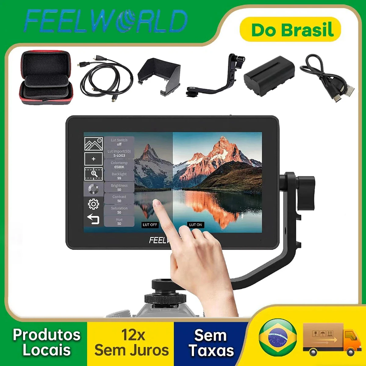 【Do Brasil】FEELWORLD F6 Plus V2 6 Inch Touch Screen DSLR Camera Field Monitor 4K HDR 3D LUT Small Full HD 1920x1080 With Bag