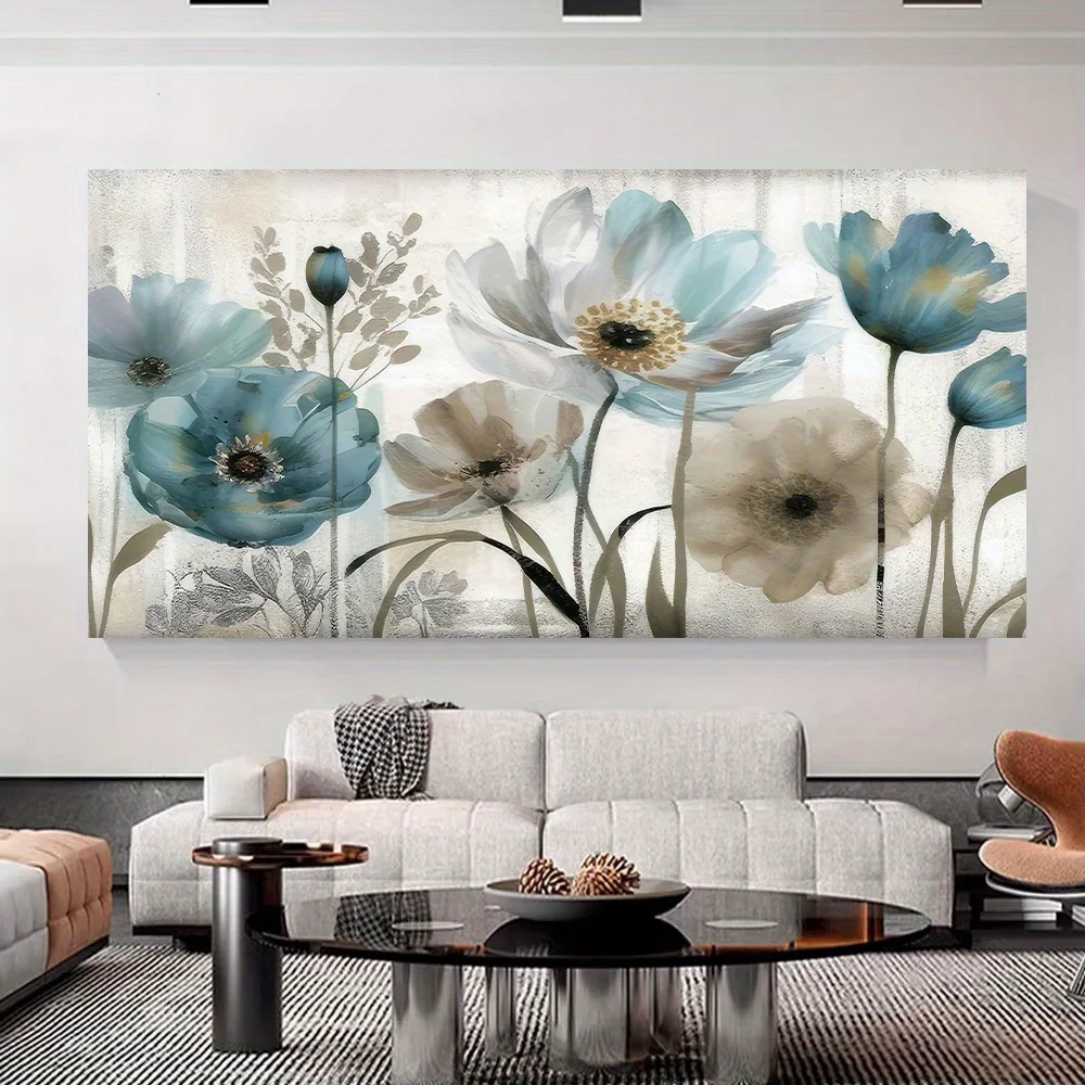 

Canvas Painting Decor Blue Flower and Leaves Print Frameless Poster Abstract Botanical Theme Wall Art Decoration for Living Room