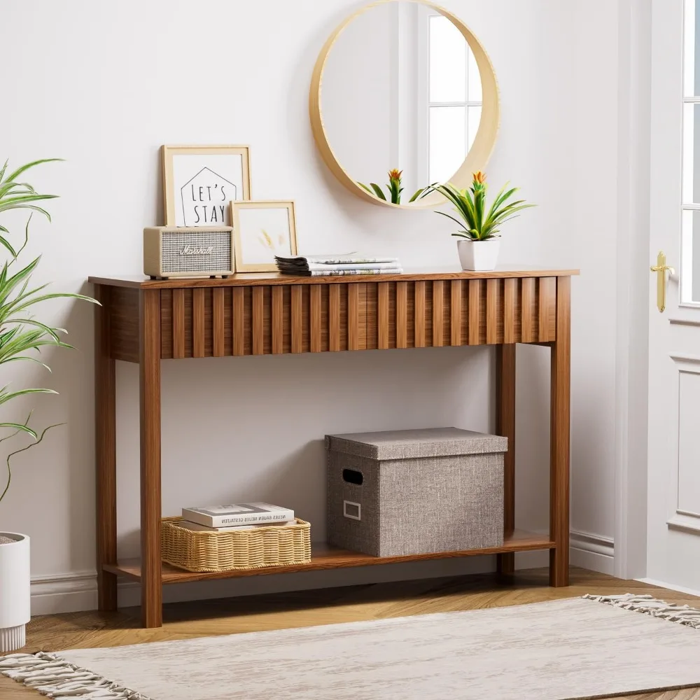 طاولة وحدة تحكم للمدخل الحديثة في منتصف القرن مع درجين ورف، طاولة أريكة 47.2 لغرفة المعيشة، حل تخزين أنيق #6