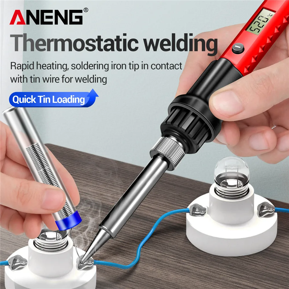 ANENG Electric Soldering Iron 60W LCD Digital Display Adjustable Temperature SL105 Soldering Iron Tips Welding Solder Repair Too