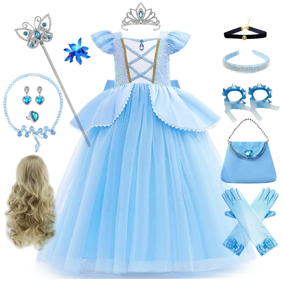 Girl Cinderella Dress Party Princess Costume Kids Halloween Disguise Girls Birthday Gift