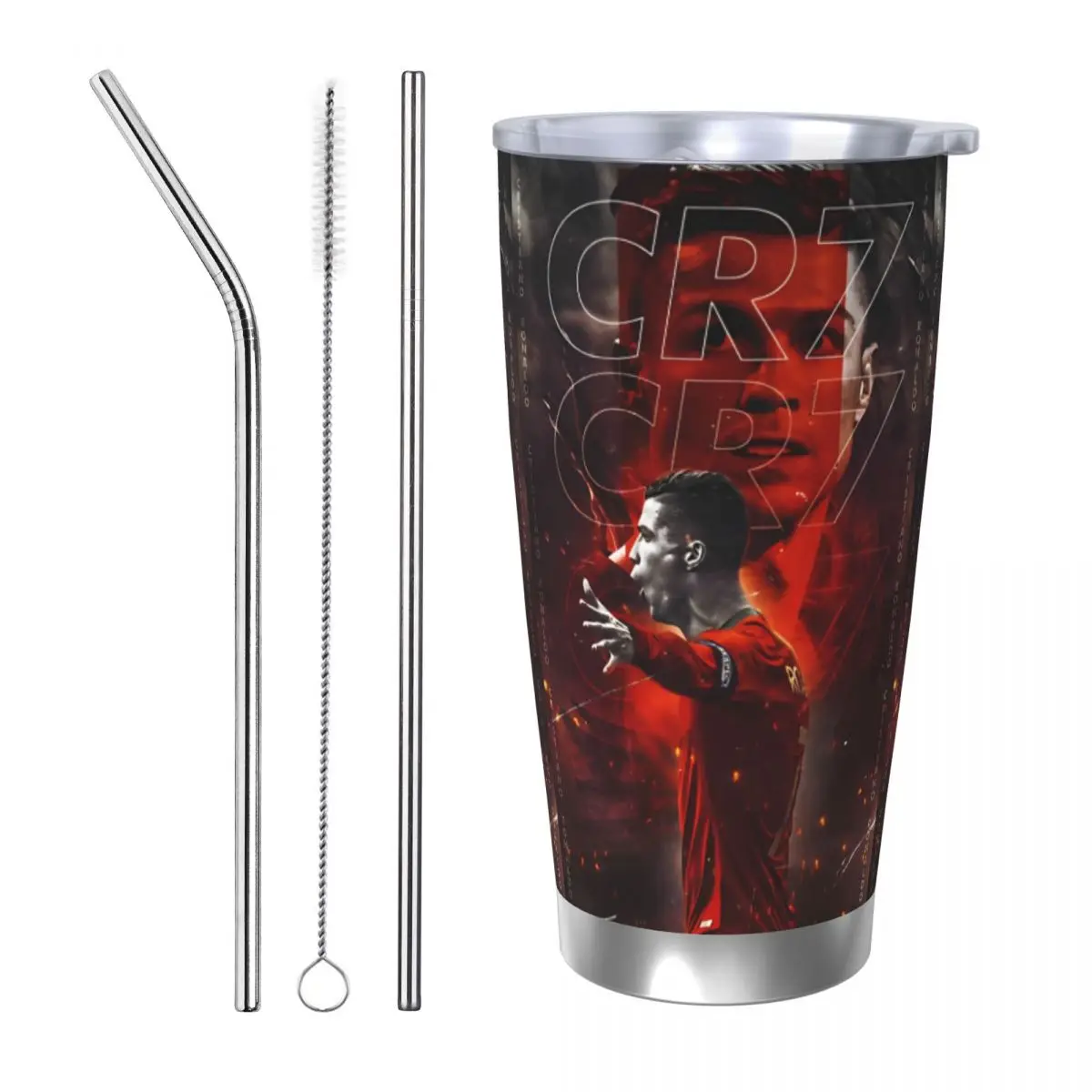 CR-7s Soccer Tumbler Vacuum Insulated Thermal Cup with Lid Straw School Mugs Water Bottle, 20oz