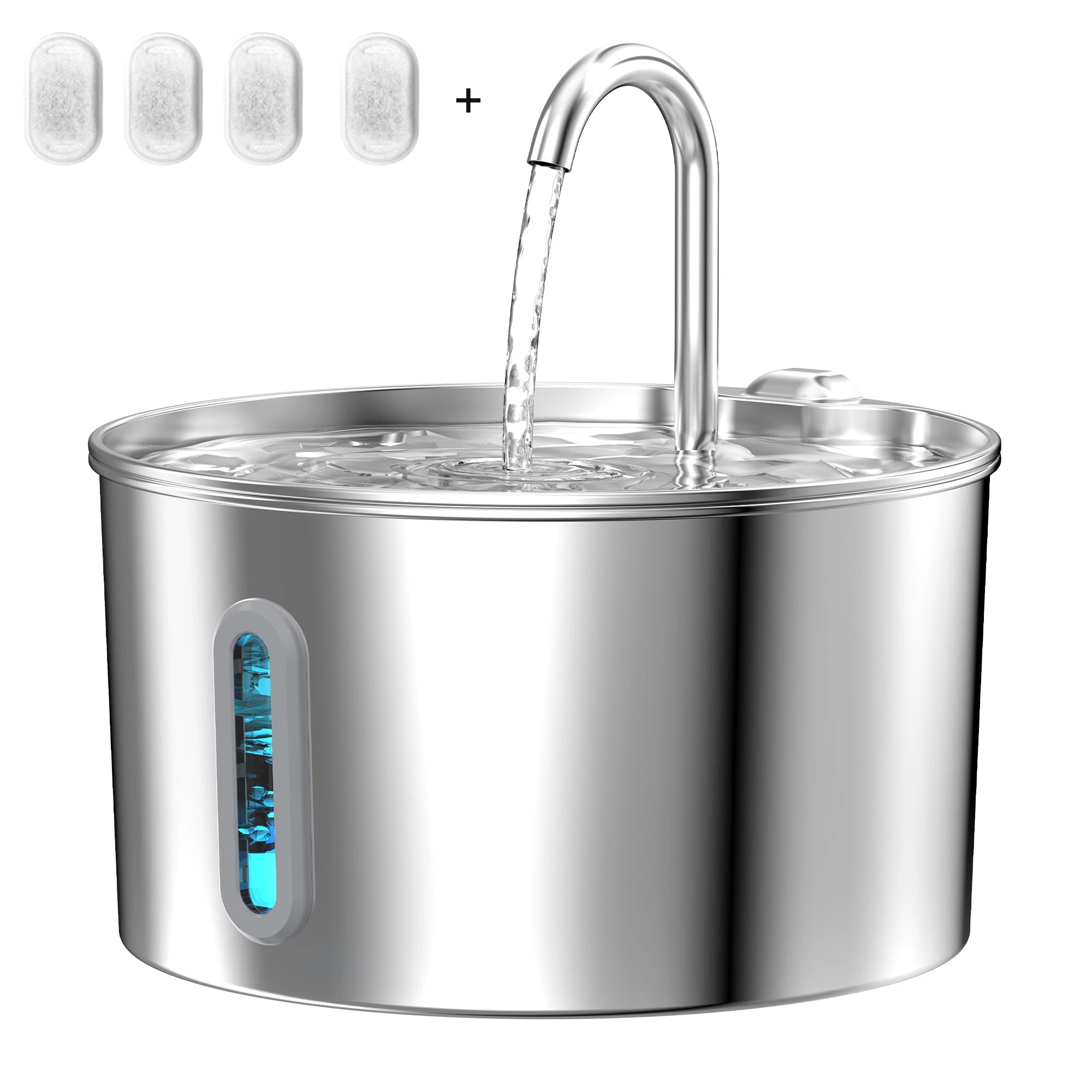 Fontanella per Cani da 2,2L in Acciaio Inox, Abbeveratoio Automatico per Animali con Filtro, Silenzioso, per Interni