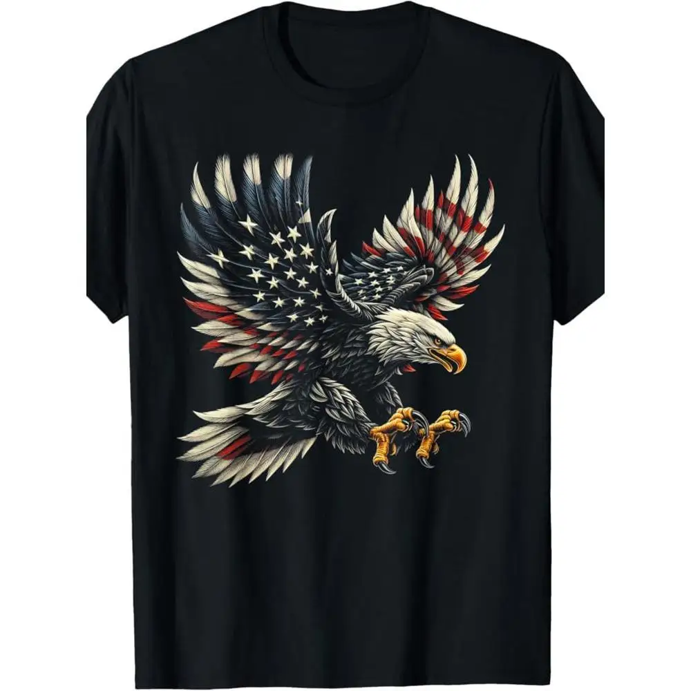 

[Outdoor Adventure] Men's Patriotic Eagle and American Flag Pattern T-Shirt - 100% Cotton, 180g, Crew Neck, Short Sleeves