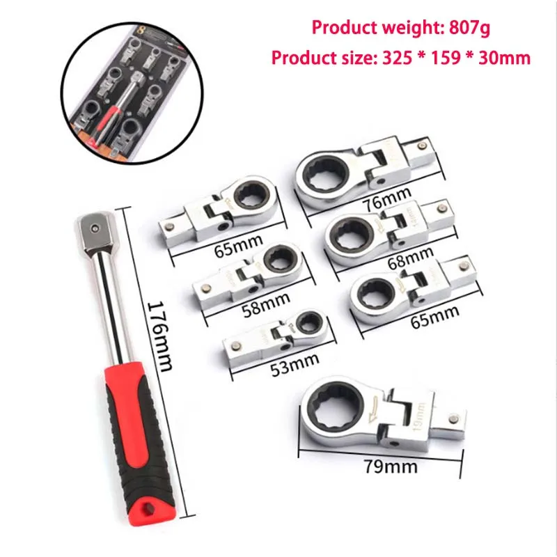 

8pcs Portable Ratchet Wrench Set Replaceable Head Rotatable 180 °Removable Flexible Torque Spanner Multifunction Tools