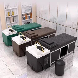 Silla De champú verde para salón De belleza, soporte para cuello, reposapiés, masaje profesional, Spa, muebles iluminados