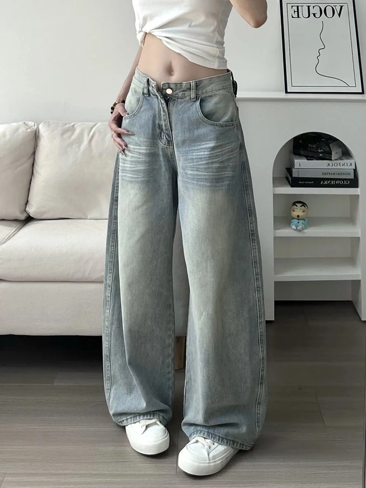 Y2K Streetwear Scimitar Jeans Women American High Waist Loose Wide Leg Pants Fashion Hip Hop All Match Denim Trousers Mujer