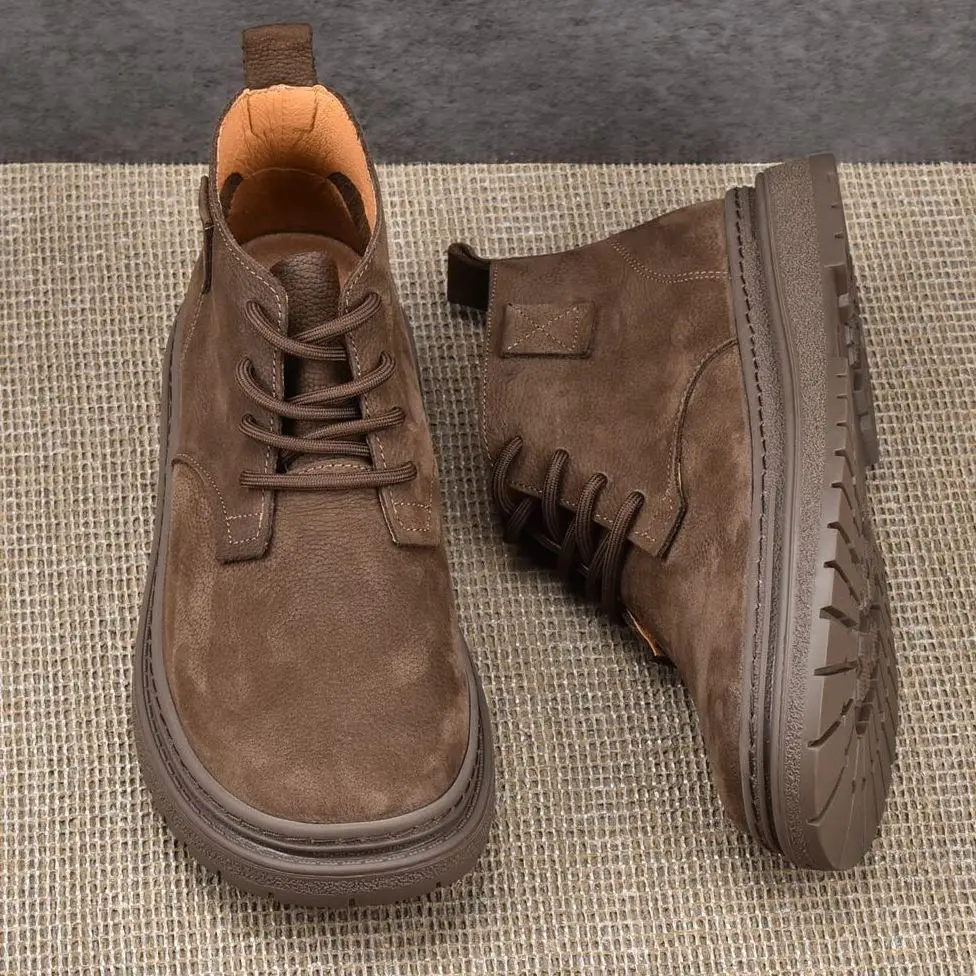 Botas de trabajo de cuero de vaca con forro de ante, botas de motociclista, botas de estilo vaquero, calzado informal para hombre, calzado para actividades al aire libre, botas de senderismo.