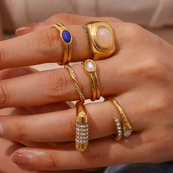 E.B.belle Luxury Rings Collection Stainless Steel Gold Plated Natural Semi-Precious Stone Rings For Ladies Statement Jewelry
