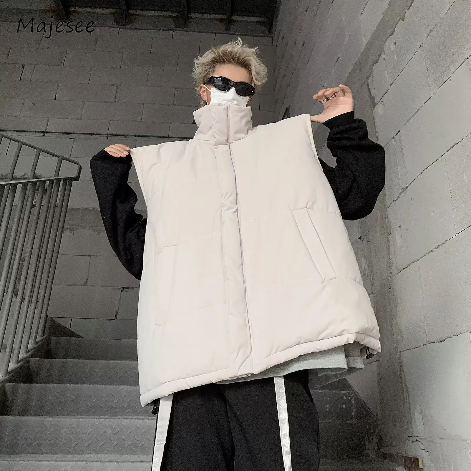 Parka's Mannen Winter Chic Warm Amerikaanse Stijl Baggy Mouwloos High Street Harajuku Kleding Dikker Mode Hip Hop College Dagelijks