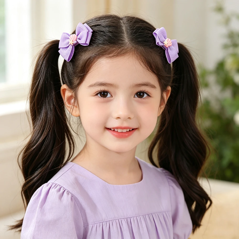 20PCS Macaron Color Double Layer Ribbon Bow Hair Clips Kids Girls Resin Shell Star Ponytail Decor Beach Barrettes