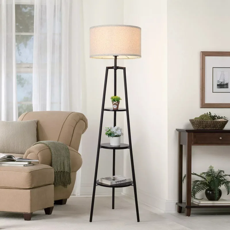 Nordic Multifunctional Fabric Floor Lamp Simple Foyer Sofasides Bedroom Headboard Study Three Legged Warm Table Lighting Fixture