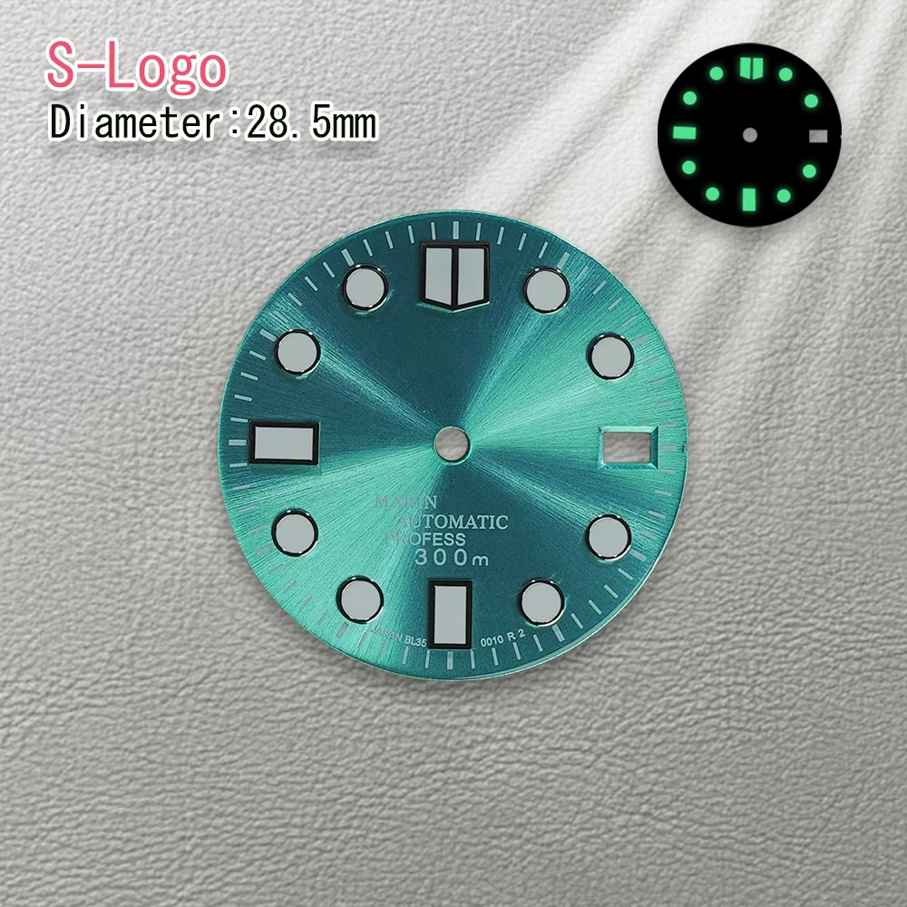 Esfera de buceo Nh35 con logotipo S de alta calidad, 28,5mm, compatible con movimiento NH36, reloj luminoso verde, accesorios de modificación, herramienta de piezas de reparación