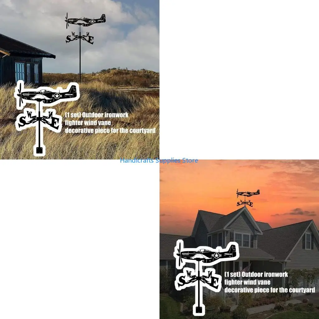 R1WA Vintage Fighter Airplanes Weathervane Durability Alloys Wind Direction Indicators for Outdoor Garden Decoration