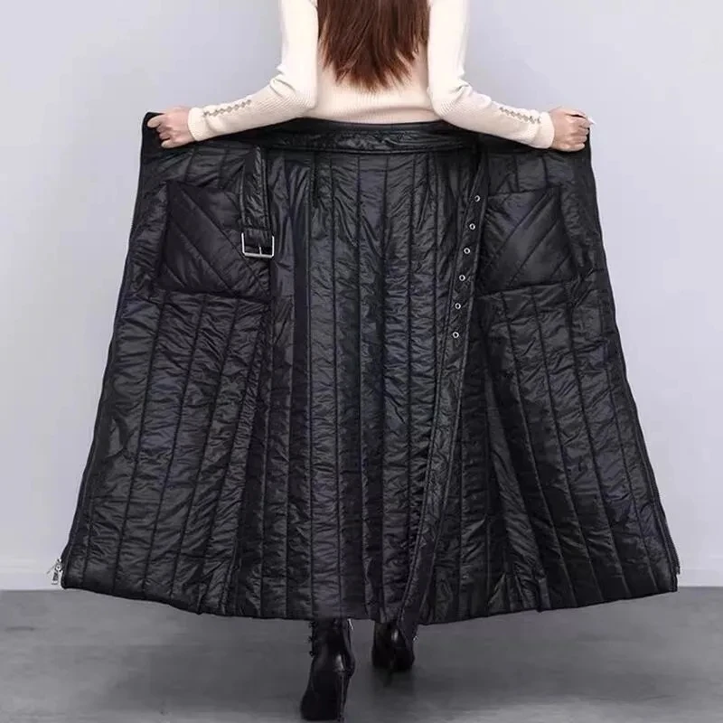 2024 New Spring Autumn Down Cotton Skirt For Women Clothing Winter Warm Protection Skirts Buttocks A-line Black Wrapped Skirt