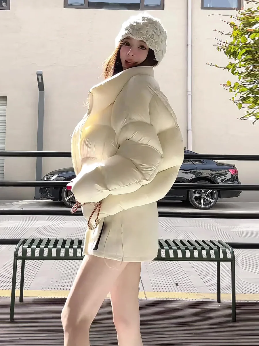 Piumino Coreano da Donna Invernale, Nuovo Modello Ampio con Collo Alto, 90% Piuma d'Oca Bianca, Caldo Cappotto con Colletto Rialzato