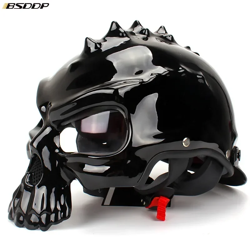 Brandneuer Black Skull Motorradhelm – Dual Use, Retro Half Face ABS Casco, stilvoller, neuartiger Motorradhelm für Fahrer