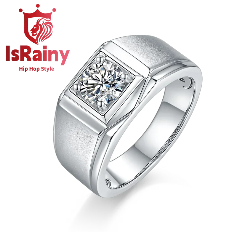 

IsRainy Hip Hop Rock Solid 925 Sterling Silver Real GRA Moissanite Diamonds Men Rings Round Engagement Anniversary Fine Jewelry