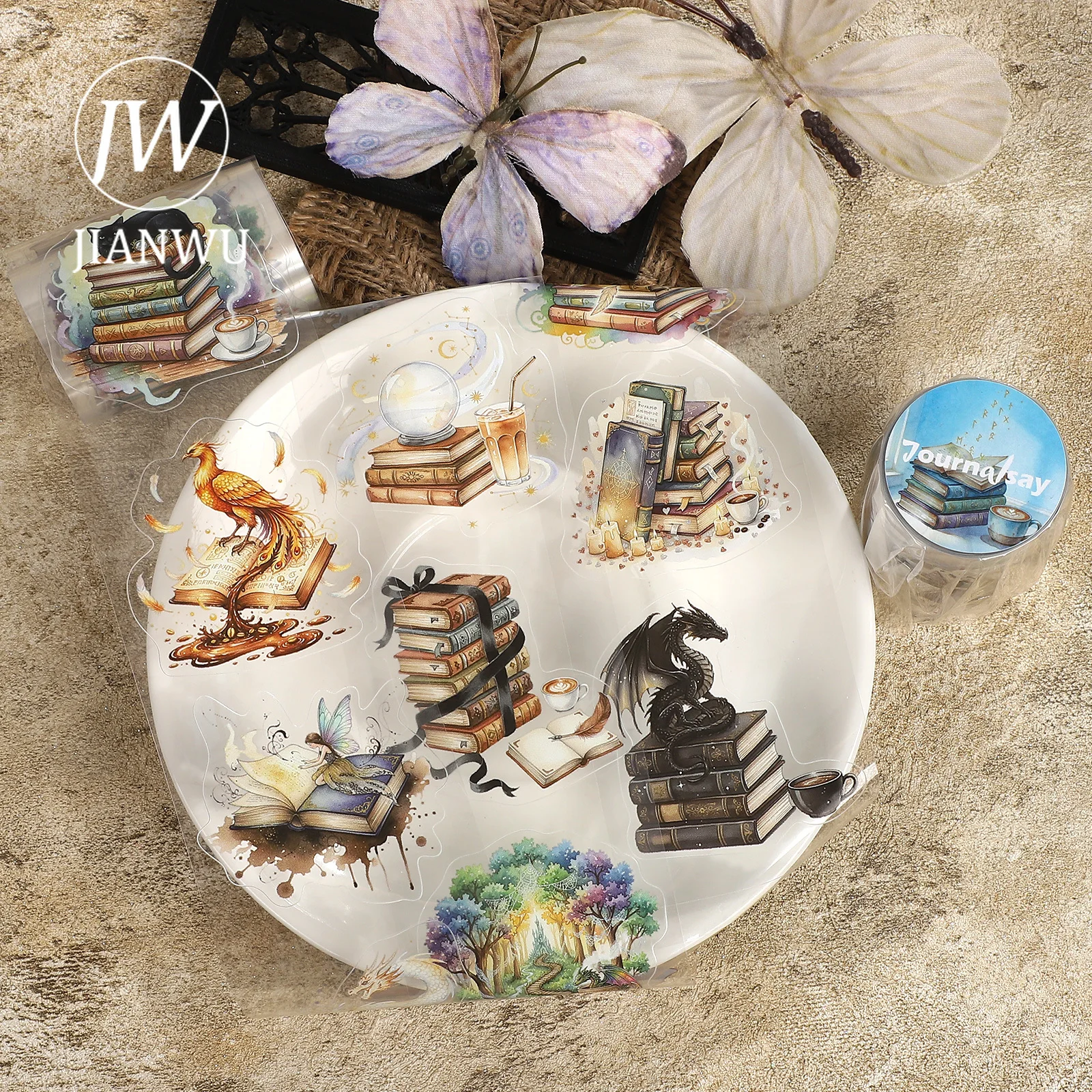 JIANWU 60mm*200cm Vintage Coffee Book Dragon Landscape Material Collage Scrapbooking PET Tape Creative DIY Journal Stationery