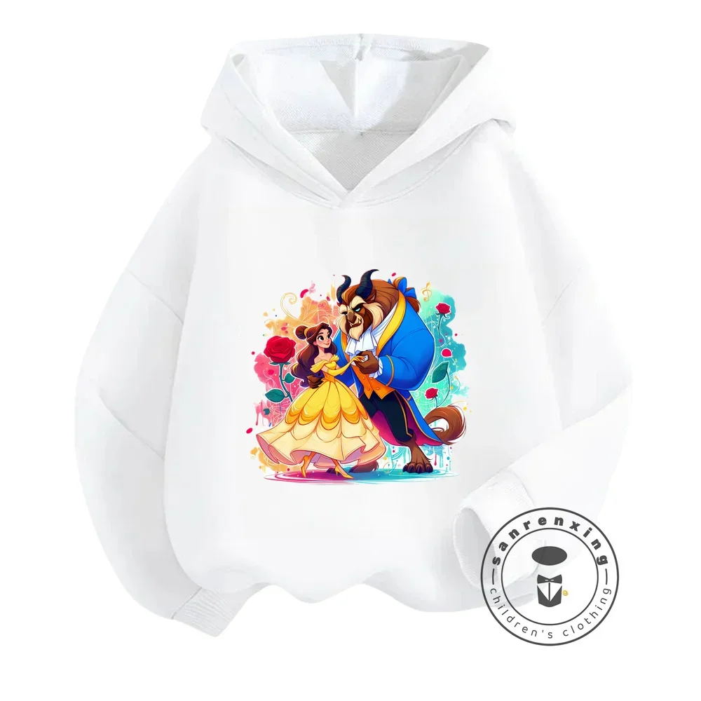 Inspiring Disney's Beauty and the Beast Patterned Hoodie for Kids Relaxed Winter Wear Stylish Comfortable Warmth Fashion Tops