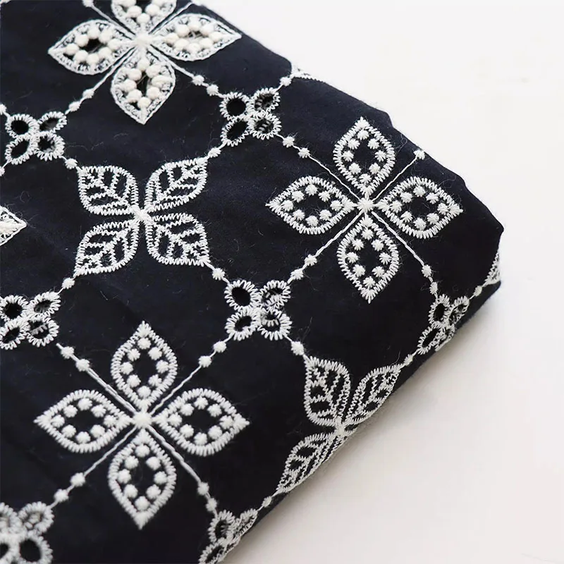 Black Hollowed Out Embroidered Pure Cotton Fabric Dresses Shirts Clothing Accessories DIY Handmade Fabric Apparel Sewing Fabric