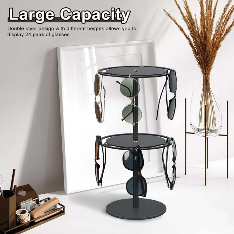 Sunglasses Holder Organizer, 360° Rotatable Acrylic Eyeglasses Display Stand, Eyewear Storage Rack for Desk Dresser-A28R