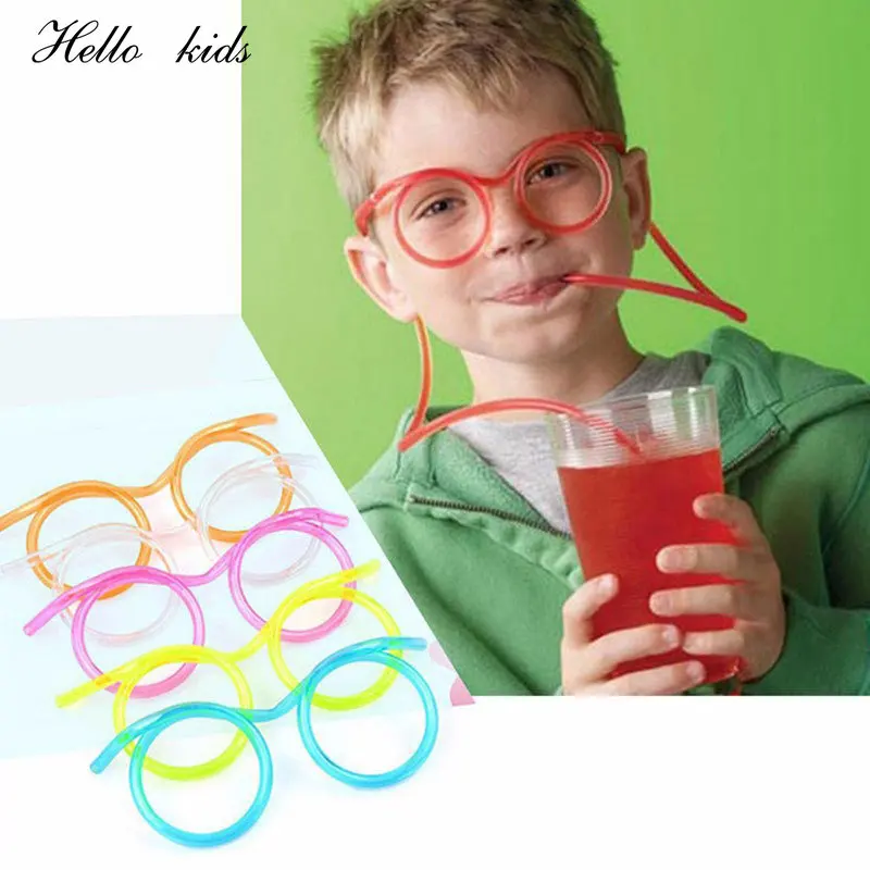 Pajita de plástico suave para niños, 1 piezas, herramienta para bromas y bromas prácticas, gafas divertidas para beber, juguetes para fiesta de cumpleaños