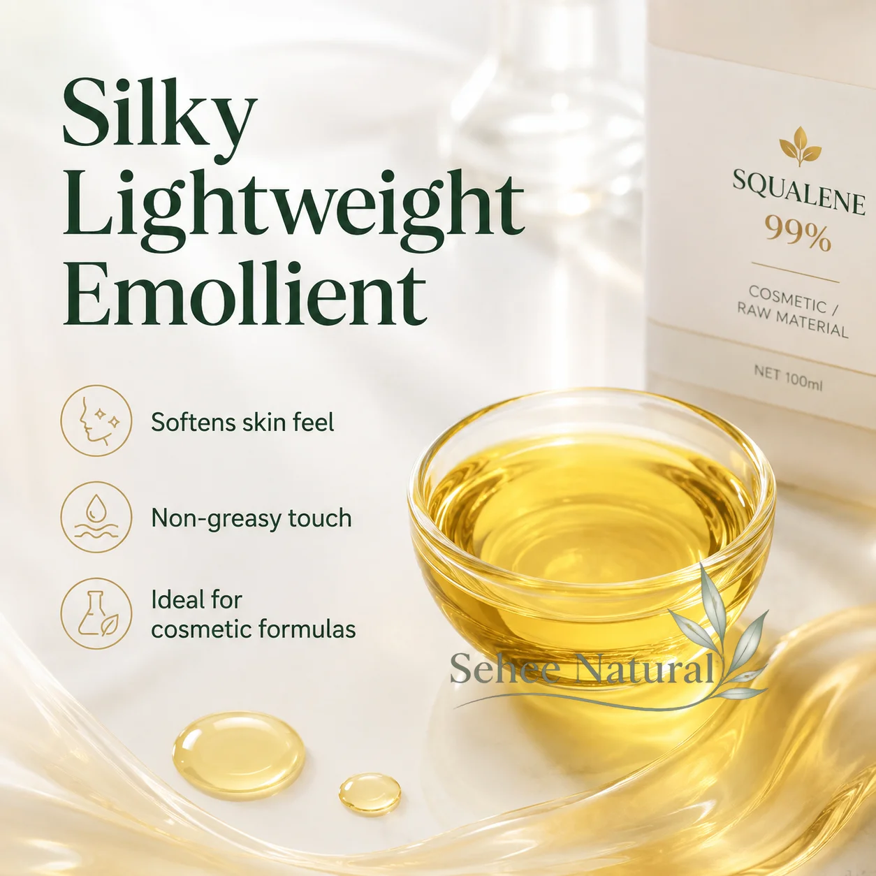 Squalene 99% Cosmetic Grade Lightweight Nourishing Oil Moisturizing Emollient Skincare for Serum Cream DIY Formulation