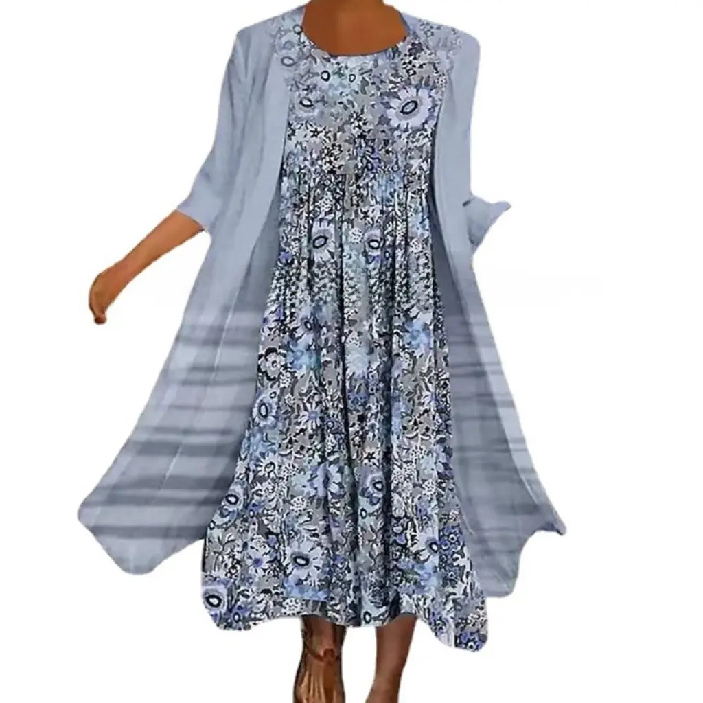 

Весенне-осеннее модное повседневное шифоновое платье с принтом, комплект из двух предметов, женская независимая станция, бестселлер на пожеланиях