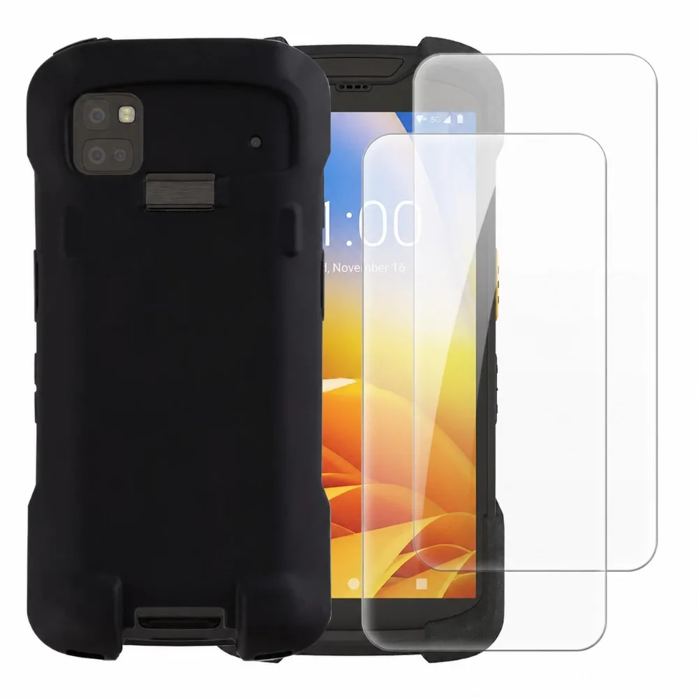 Soft Case + 2 Pack Tempered Glass Screen Protectors for Zebra TC73 Full-Body Protection