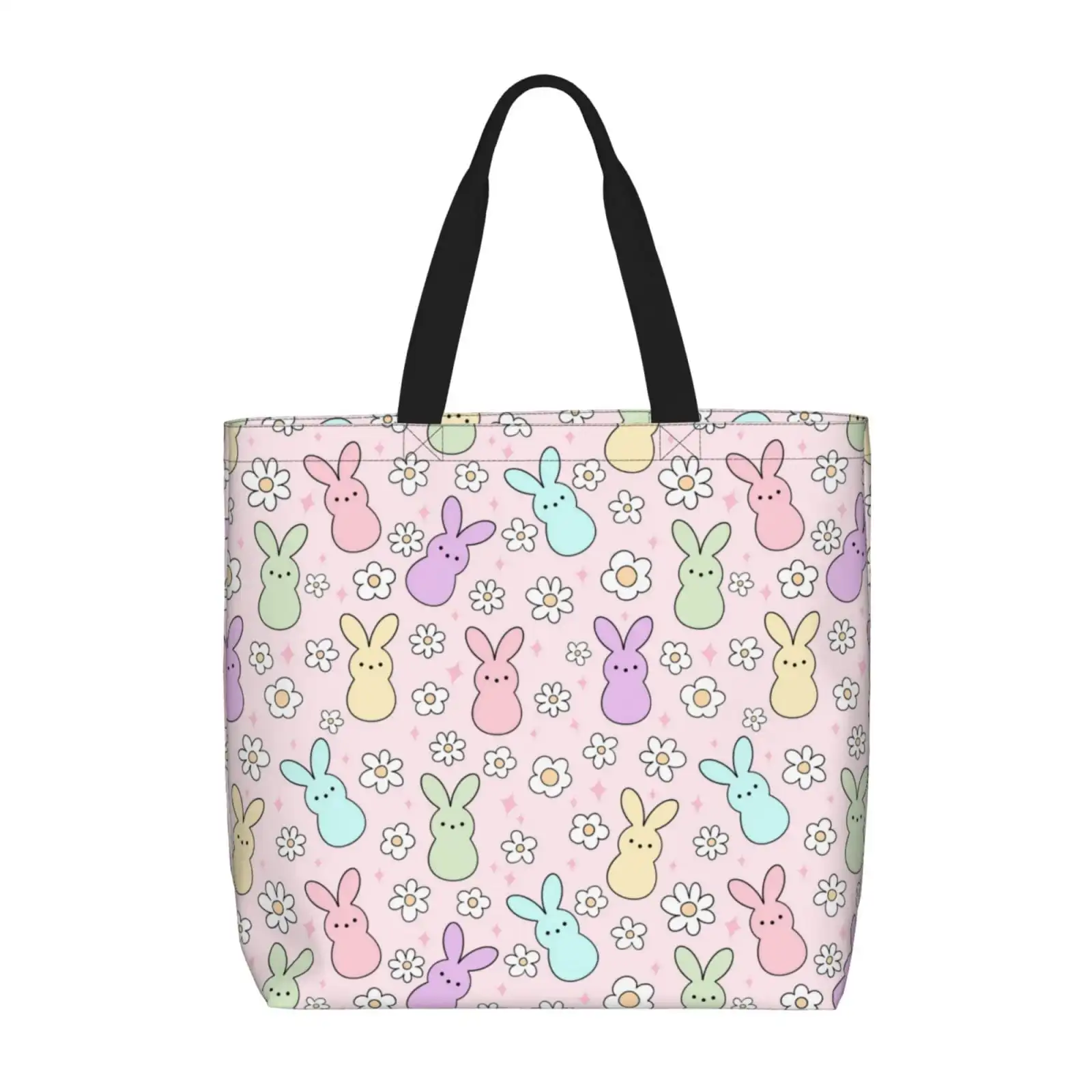 

Large Tote Bag For Women - Abstract Cute Rabbit Flower Pink Reusable The Tote Bag With Zipper, Beach Bags For Women, Mom Bags