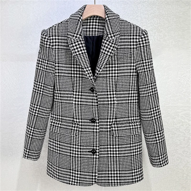 

Women's jacket New single breasted slim fit women's suit jacket for autumn 2025 Wool blend houndstooth coat y2k Women's blazer